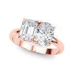 LUMEO Emerald Toi et Moi Diamond Engagement Ring Front View in 18k Solid Rose Gold 
