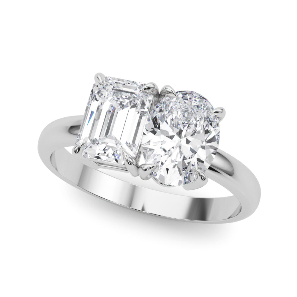 LUMEO Emerald Toi et Moi Diamond Engagement Ring Front View in Platinum 