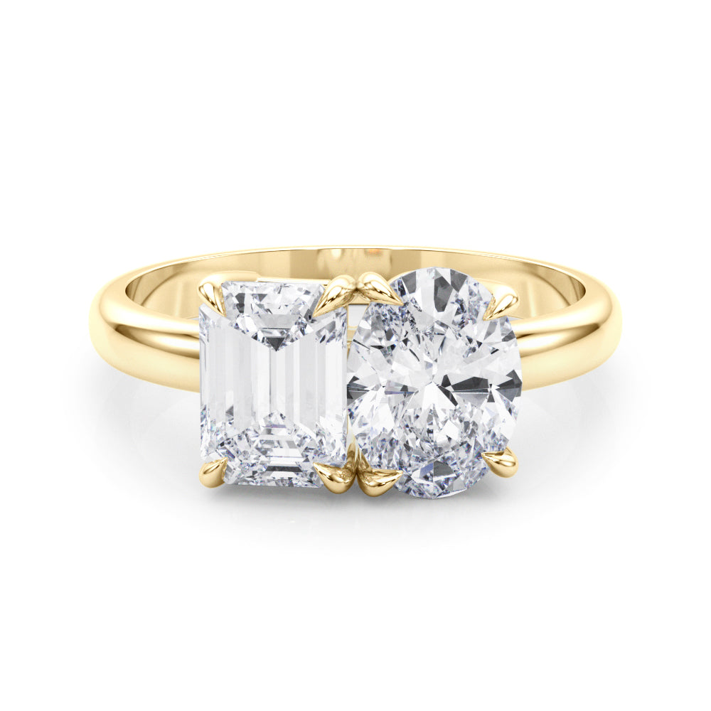 LUMEO Emerald Toi et Moi Diamond Engagement Ring Set in 18k Solid Yellow Gold 