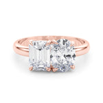 LUMEO Emerald Toi et Moi Diamond Engagement Ring Set in 18k Solid Rose Gold 