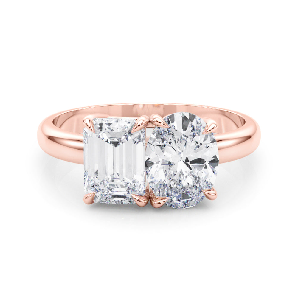 LUMEO Emerald Toi et Moi Diamond Engagement Ring Set in 18k Solid Rose Gold 