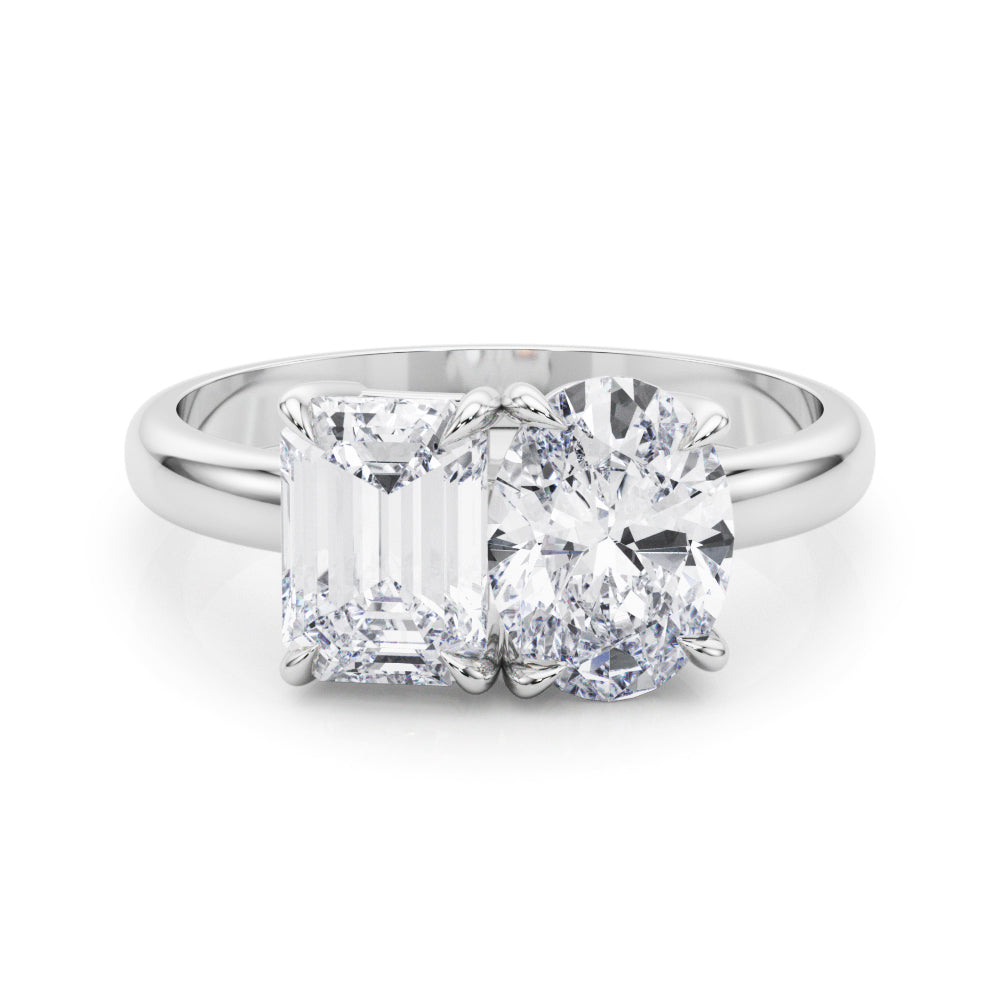 LUMEO Emerald Toi et Moi Diamond Engagement Ring Set in Platinum 