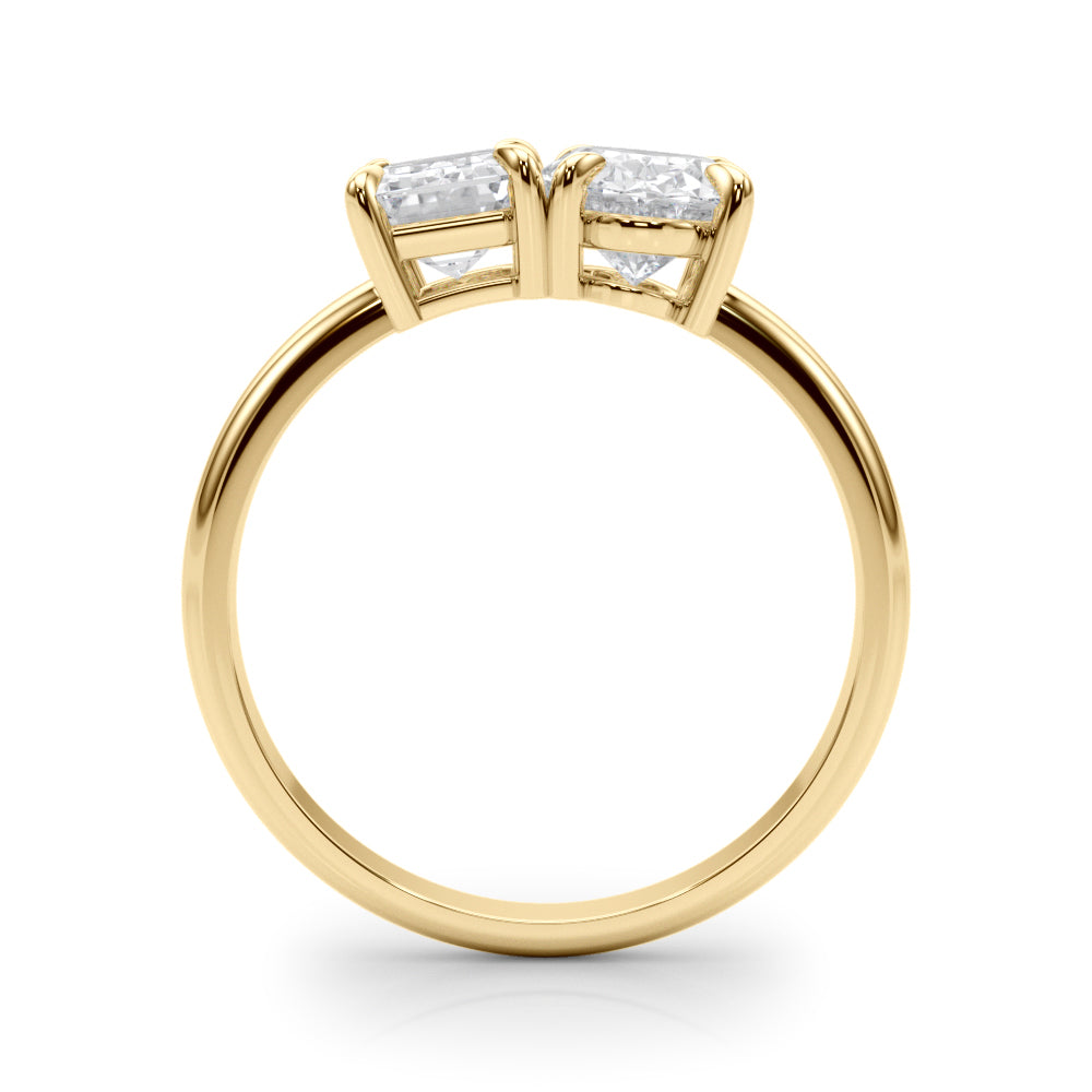 LUMEO Emerald Toi et Moi Diamond Engagement Ring Side View in 18k Solid Yellow Gold 