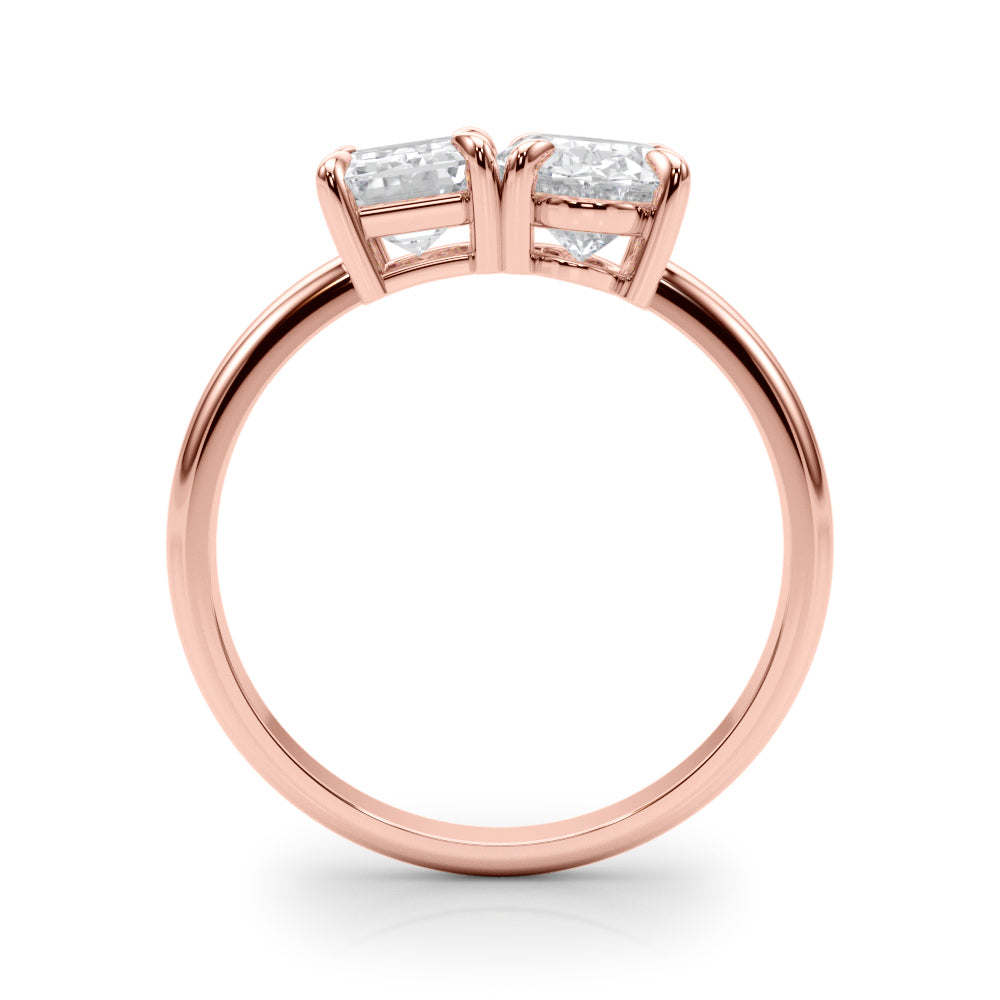 LUMEO Emerald Toi et Moi Diamond Engagement Ring Side View in 18k Solid Rose Gold 