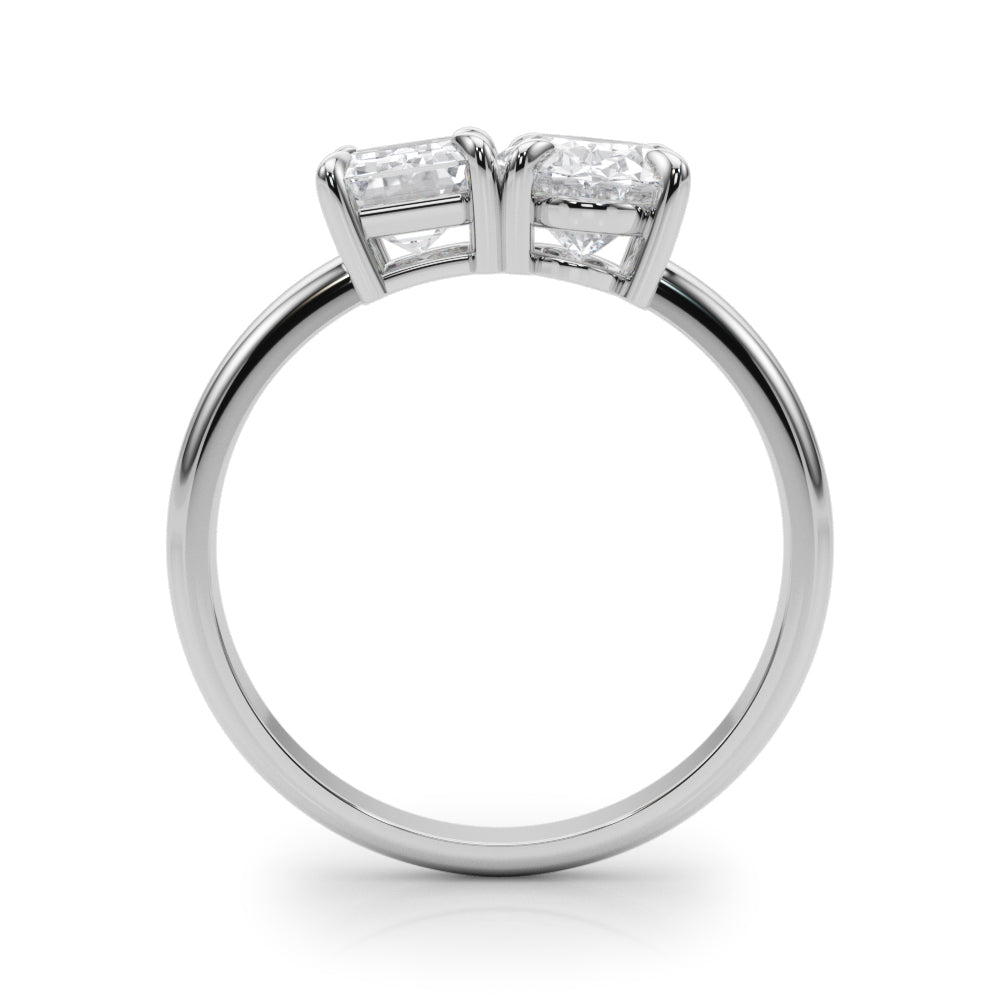 LUMEO Emerald Toi et Moi Diamond Engagement Ring Side View in Platinum 