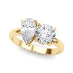 LUMEO Pear Toi et Moi Diamond Engagement Ring Front View in 18k Solid Yellow Gold 