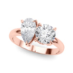 LUMEO Pear Toi et Moi Diamond Engagement Ring Front View in 18k Solid Rose Gold 