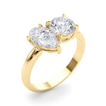LUMEO Pear Toi et Moi Diamond Engagement Ring Angle View in 18k Solid Yellow Gold 