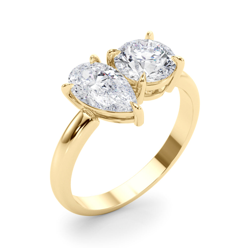 LUMEO Pear Toi et Moi Diamond Engagement Ring Angle View in 18k Solid Yellow Gold 