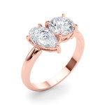 LUMEO Pear Toi et Moi Diamond Engagement Ring Angle View in 18k Solid Rose Gold 