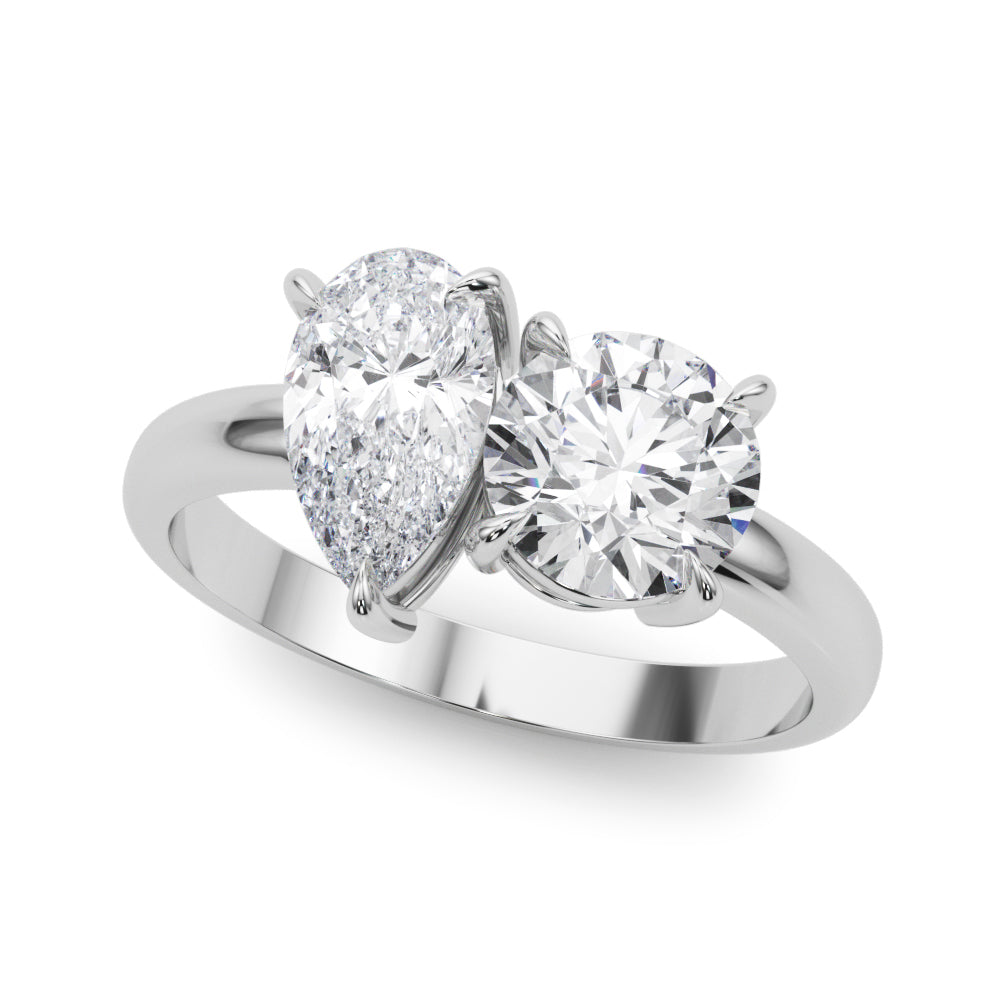 LUMEO Pear Toi et Moi Diamond Engagement Ring Front View in Platinum 