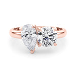LUMEO Pear Toi et Moi Diamond Engagement Ring Set in 18k Solid Rose Gold 