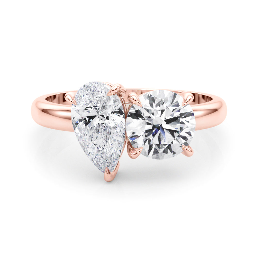 LUMEO Pear Toi et Moi Diamond Engagement Ring Set in 18k Solid Rose Gold 