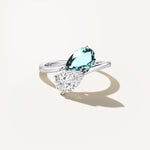 LUMEO Pear Two Stone Diamond Ring in Platinum or 18k Solid White Gold 