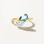 LUMEO Pear Two Stone Diamond Ring in 18k Solid Yellow Gold 