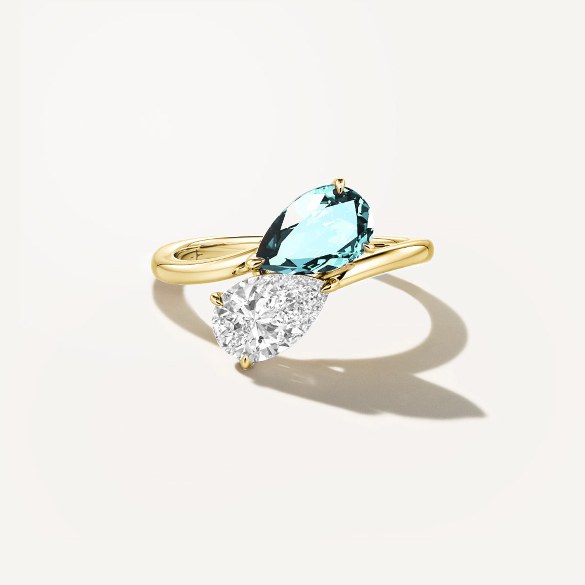 LUMEO Pear Two Stone Diamond Ring in 18k Solid Yellow Gold 