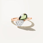 LUMEO Pear Two Stone Diamond Ring in 18k Solid Rose Gold 