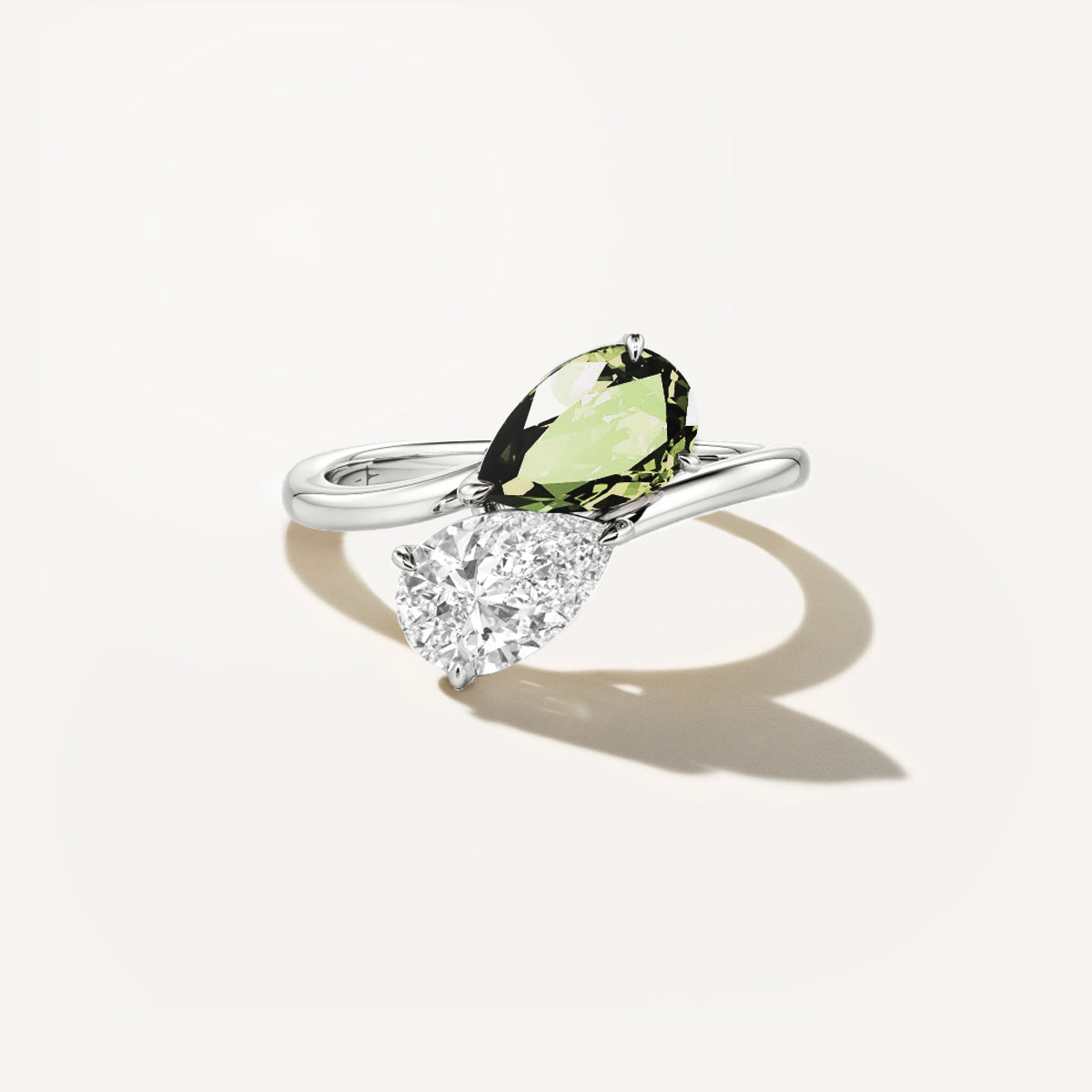 LUMEO Pear Two Stone Diamond Ring in Platinum or 18k Solid White Gold 