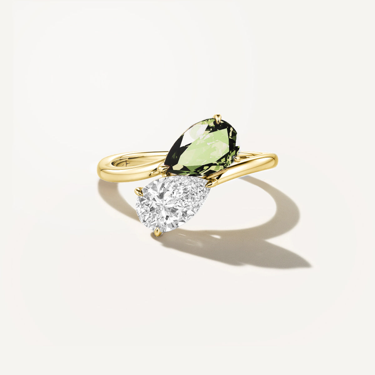 LUMEO Pear Two Stone Diamond Ring in 18k Solid Yellow Gold 
