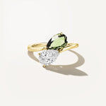 LUMEO Pear Two Stone Diamond Ring in 18k Solid Yellow Gold 