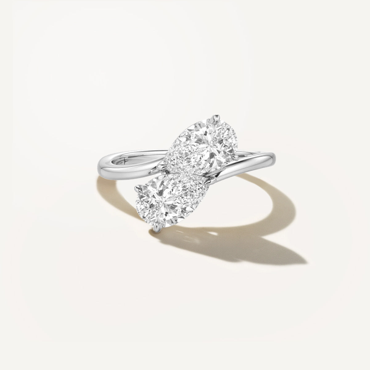 LUMEO Pear Two Stone Diamond Ring in Platinum or 18k Solid White Gold 