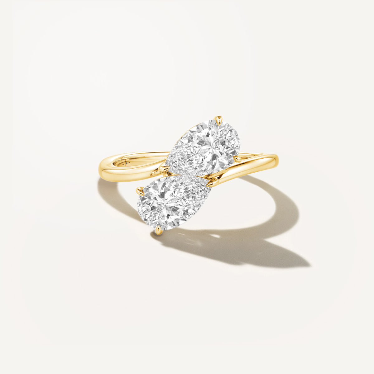 LUMEO Pear Two Stone Diamond Ring in 18k Solid Yellow Gold 