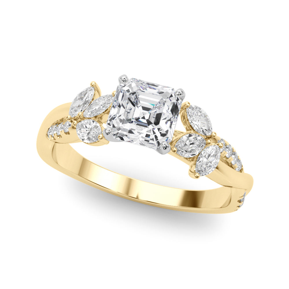 LUMEO Asscher Solitaire Diamond Engagement Ring Front View in 18k Solid Yellow Gold 