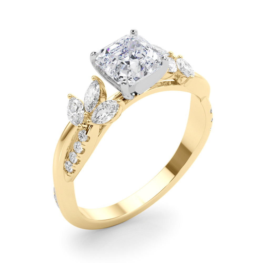 LUMEO Asscher Solitaire Diamond Engagement Ring Angle View in 18k Solid Yellow Gold 