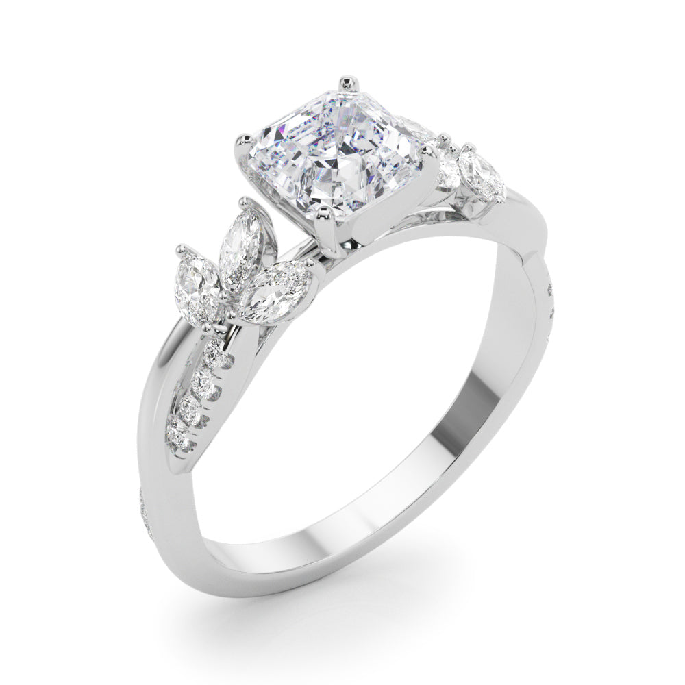 LUMEO Asscher Solitaire Diamond Engagement Ring Angle View in Platinum 