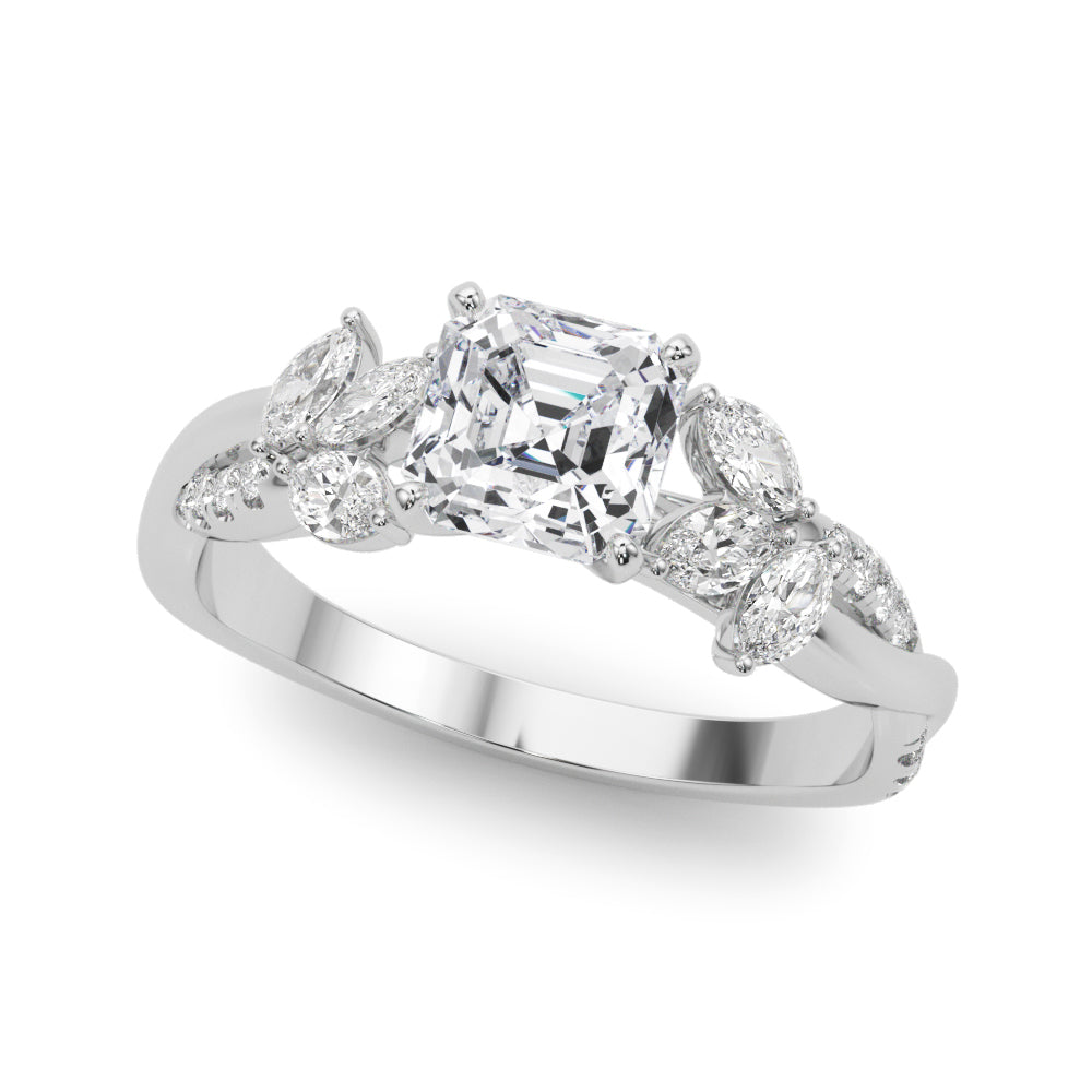 LUMEO Asscher Solitaire Diamond Engagement Ring Front View in Platinum 