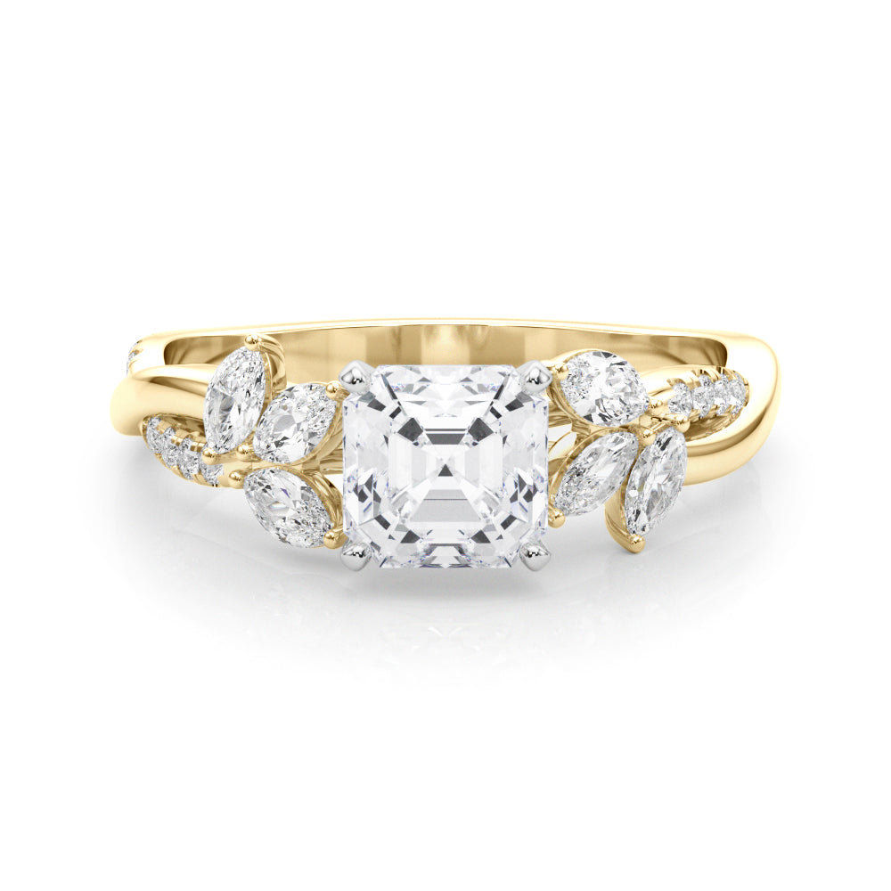 LUMEO Asscher Solitaire Diamond Engagement Ring Set in 18k Solid Yellow Gold 