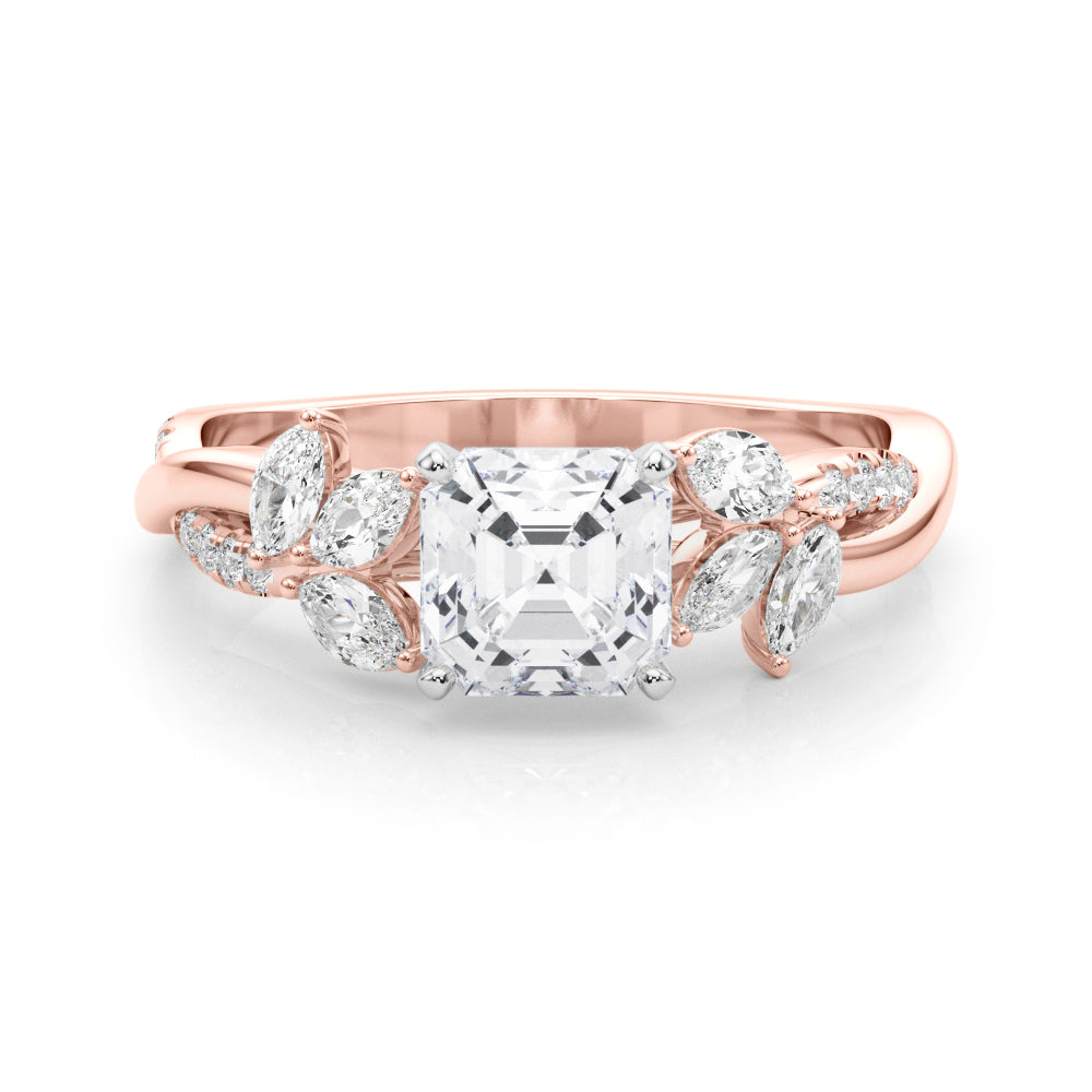 LUMEO Asscher Solitaire Diamond Engagement Ring Set in 18k Solid Rose Gold 