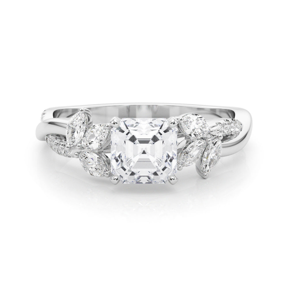 LUMEO Asscher Solitaire Diamond Engagement Ring Set in Platinum 