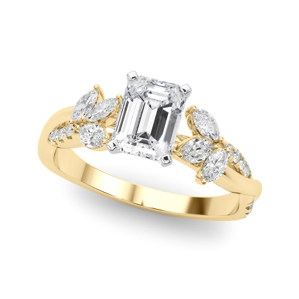 LUMEO Emerald Solitaire Diamond Engagement Ring Front View in 18k Solid Yellow Gold 