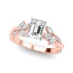 LUMEO Emerald Solitaire Diamond Engagement Ring Front View in 18k Solid Rose Gold 
