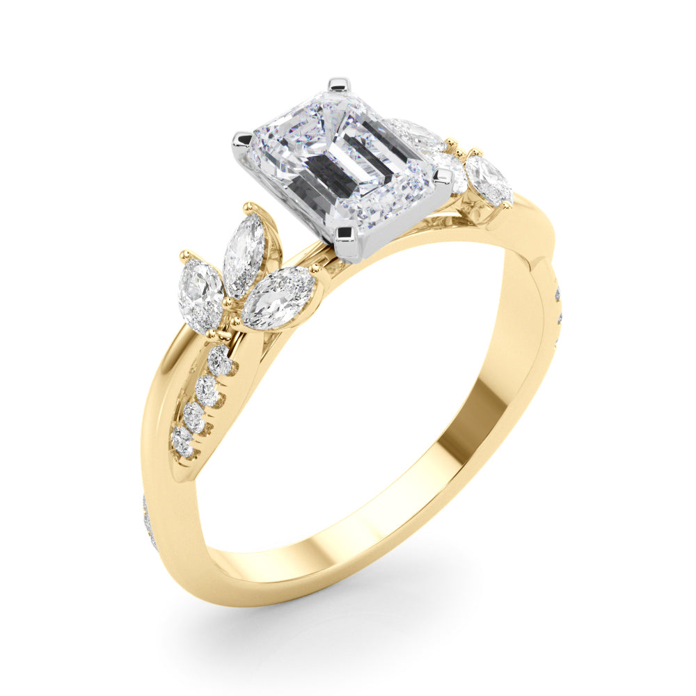 LUMEO Emerald Solitaire Diamond Engagement Ring Angle View in 18k Solid Yellow Gold 