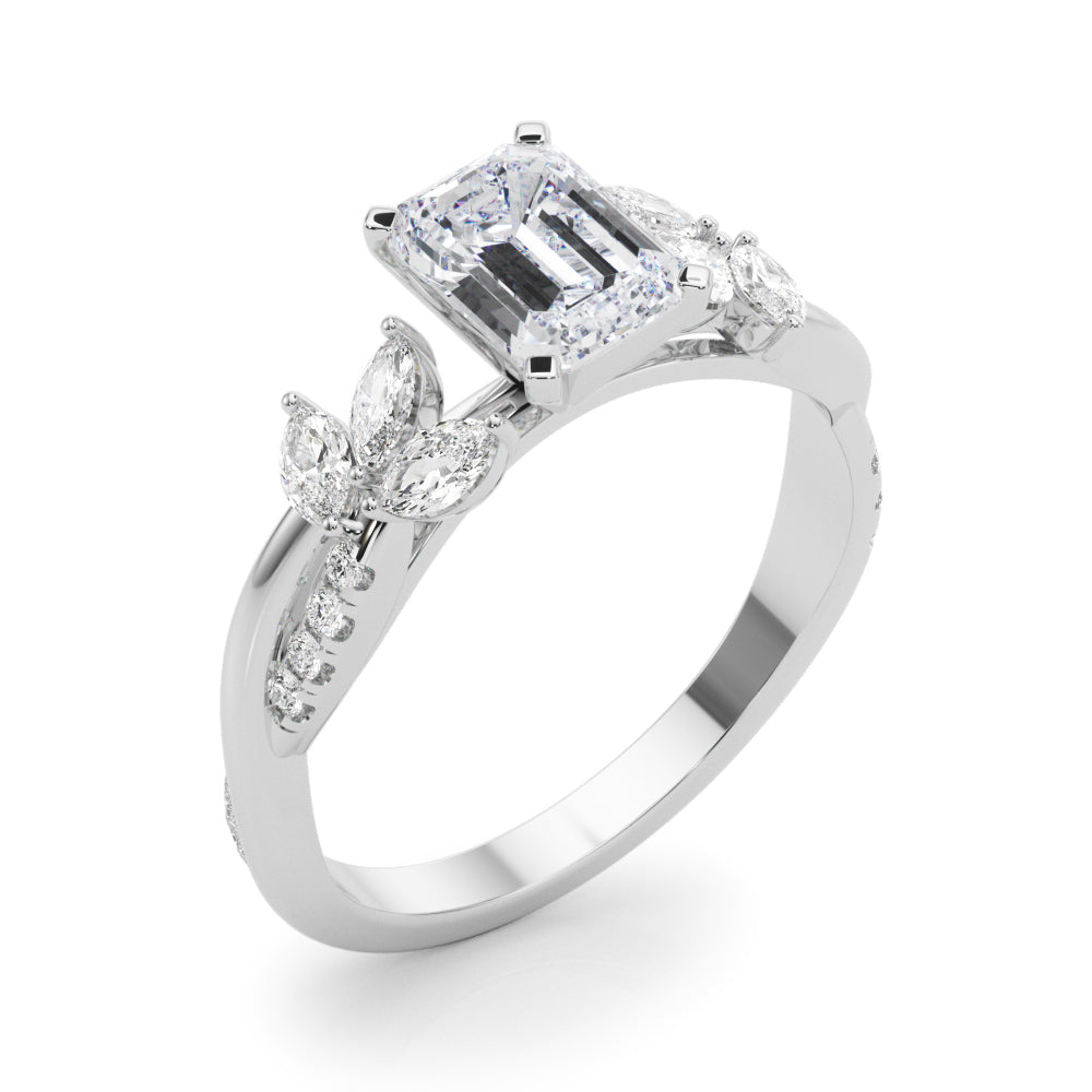 LUMEO Emerald Solitaire Diamond Engagement Ring Angle View in Platinum 