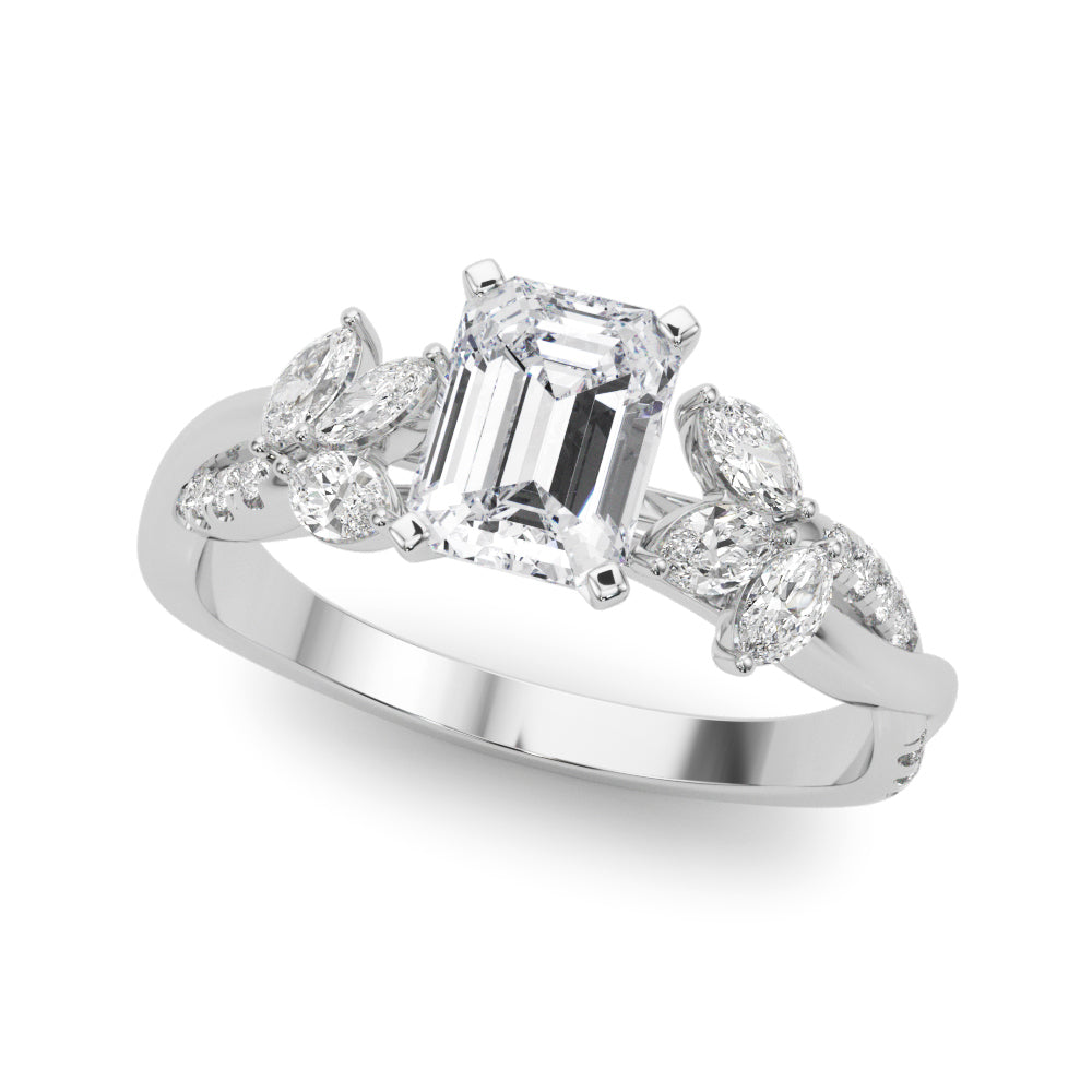 LUMEO Emerald Solitaire Diamond Engagement Ring Front View in Platinum #platinum