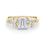LUMEO Emerald Solitaire Diamond Engagement Ring Set in 18k Solid Yellow Gold 