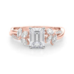 LUMEO Emerald Solitaire Diamond Engagement Ring Set in 18k Solid Rose Gold 
