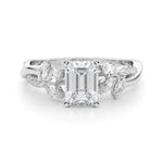 LUMEO Emerald Solitaire Diamond Engagement Ring Set in Platinum 