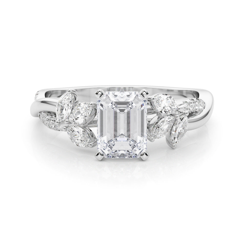 LUMEO Emerald Solitaire Diamond Engagement Ring Set in Platinum 