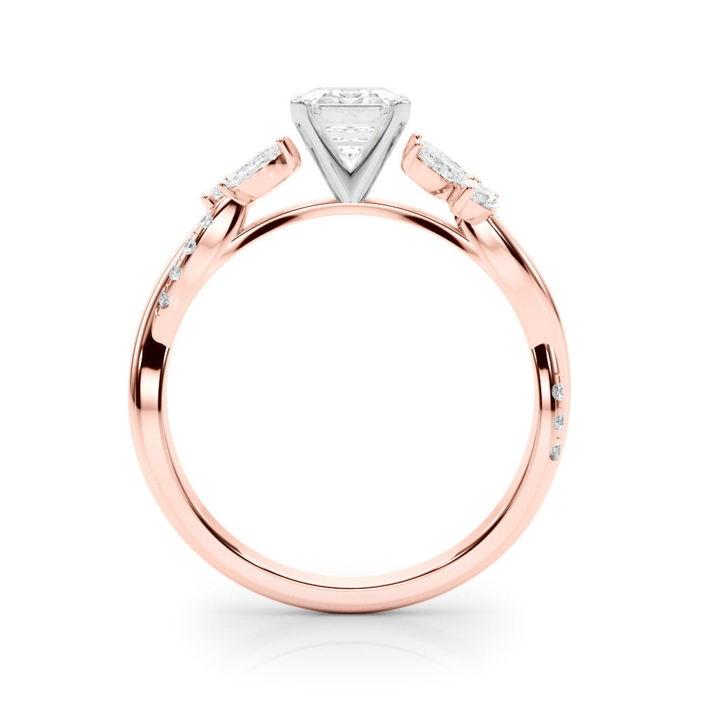 LUMEO Emerald Solitaire Diamond Engagement Ring Side View in 18k Solid Rose Gold 