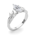 LUMEO Pear Solitaire Diamond Engagement Ring Angle View in Platinum 