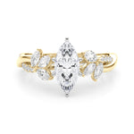 LUMEO Pear Solitaire Diamond Engagement Ring Set in 18k Solid Yellow Gold 