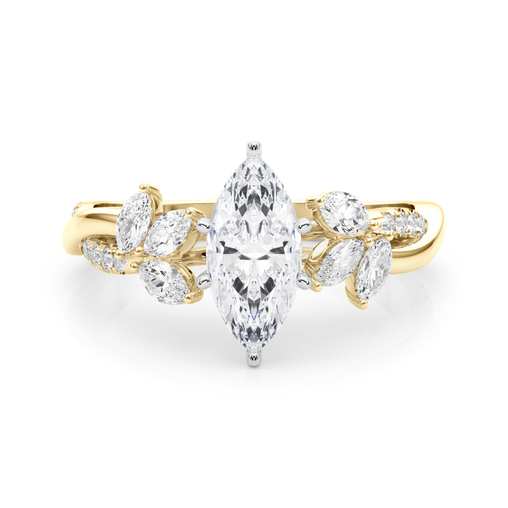 LUMEO Pear Solitaire Diamond Engagement Ring Set in 18k Solid Yellow Gold 