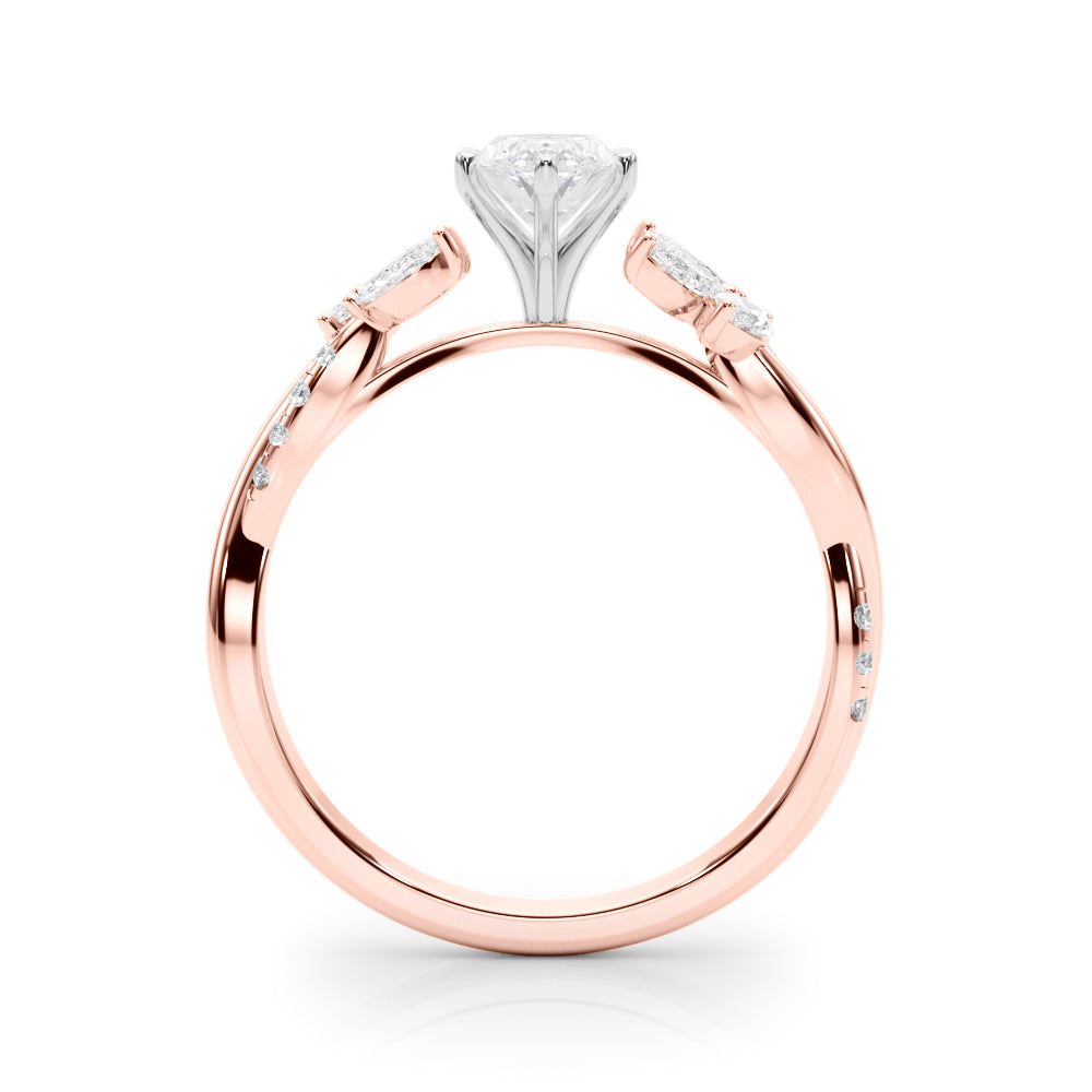 LUMEO Pear Solitaire Diamond Engagement Ring Side View in 18k Solid Rose Gold 