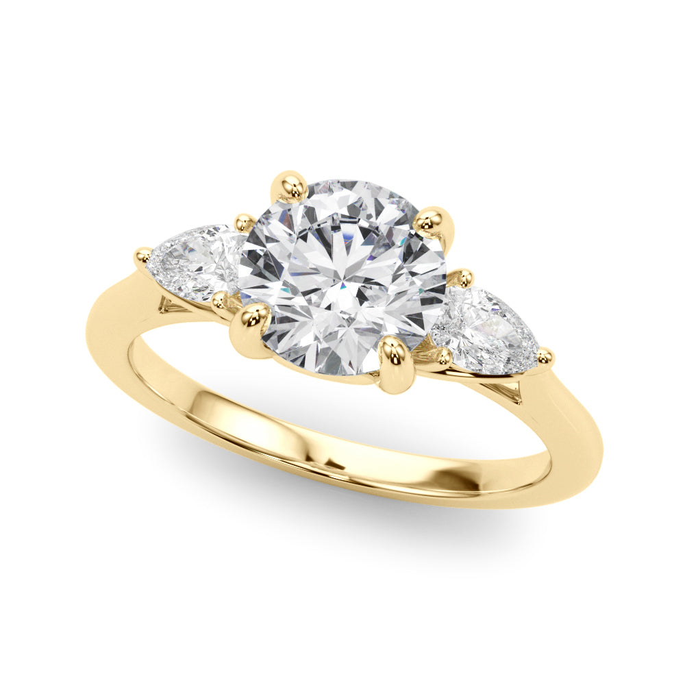 LUMEO Round Three Stone Diamond Engagement Ring Front View in 18k Solid Yellow Gold 