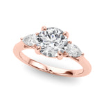 LUMEO Round Three Stone Diamond Engagement Ring Front View in 18k Solid Rose Gold 