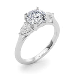LUMEO Round Three Stone Diamond Engagement Ring Angle View in Platinum 